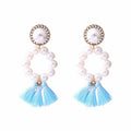 Fresh Color Tassel Design Women Pearl Earrings