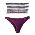 Classical Stripe Print Ruffled Design Young Women Stretchy Swimsuit Bikini