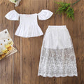 2 Pcs Girl Strapless Off-shoulder Tops And Mesh Culottes
