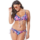 Women Plus Size Sexy Floral Print Lace-up Design Spaghetti Strap Swimsuit