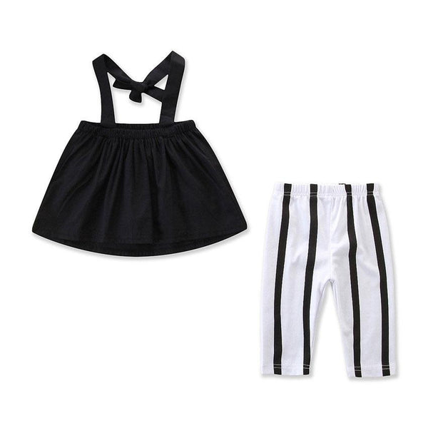 2 Pcs Girl New Arrival Strap Tops And Stripe Print Pants