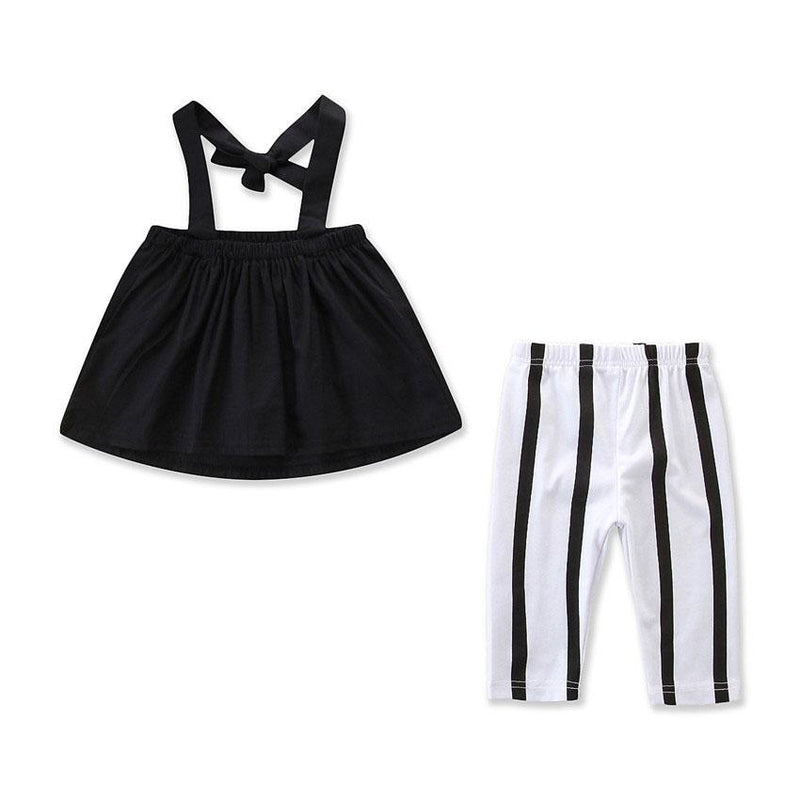 2 Pcs Girl New Arrival Strap Tops And Stripe Print Pants