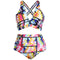 Women Plus Size Back Cross Design High-waisted Two-Pieces Swimsuit