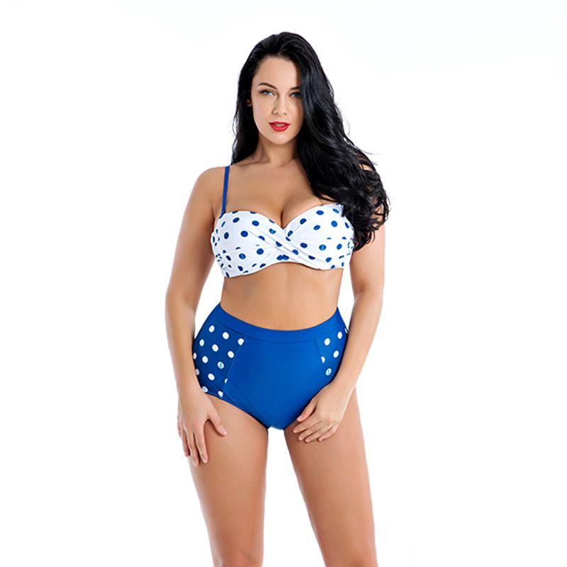 Women New Contrast Polka Dot Print High-Waisted Two-Pieces Swimsuits