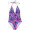 Women Classical V Neck Halter Pattern Design Leaves Print Swimwear