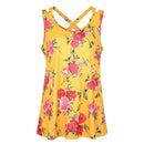 Hot Sale Women Floral Print V Neck Back Cross Design Double Straps Tank Top