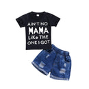 2 Pcs Kids Letter Print Short Sleeves Tops And Denim Shorts