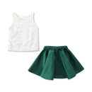 2 Pcs Girl Sleeveless Lace Tops And Solid Color Skirt