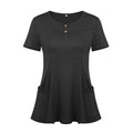 Women Casual Solid Color Short-sleeve Double Pockets Design Swing Hemline T-shirt