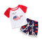 2 Pcs Child Shark Print T-shirts And Pompom Design Shorts