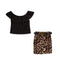 2 Pcs Girl Fashion Off-shoulder Tops And Leopard Print Skirt