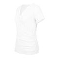 Women Casual Loose Solid Color V Neck Short-sleeve Buttoned T-shirt