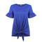 Hot Sale Women Round Neck Ruffled Short Sleeve Knotted Solid Color T-shirt