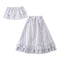 2 Pcs Girl Stripe Print Flounce Strapless Tops And Dress