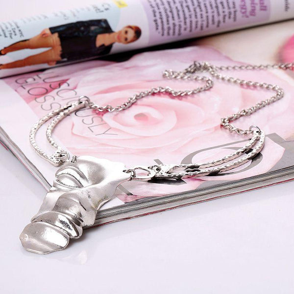 Fashion Unique Half Mask Shaped Alloy Pendant Long Chain Necklace