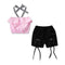 2 Pcs Girl Spaghetti Strap Tops And Drawstring Denim Shorts