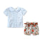 3 Pcs Girl Peter Pan Collar And Floral Print Shorts With Belt