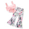 2 Pcs Girl Cotton Spaghetti Strap Tops And Flower Print Flare Pants