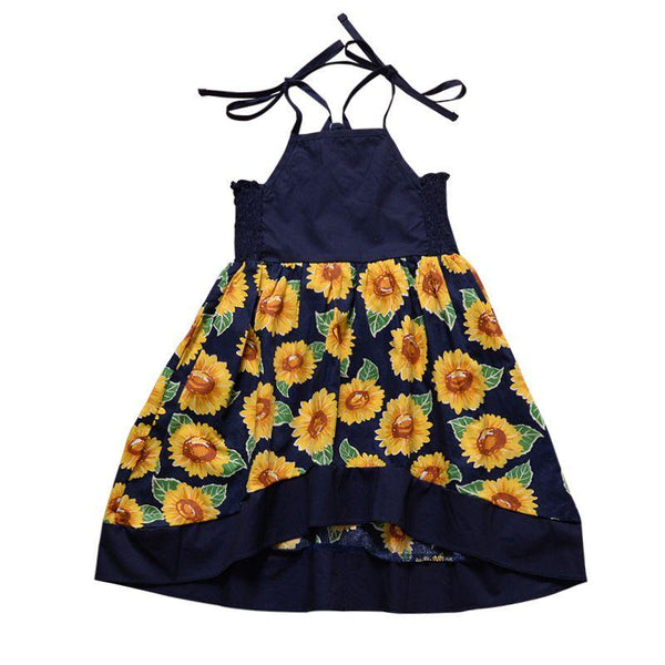 Girl Cotton Sunflower Print Spaghetti Strap Dress