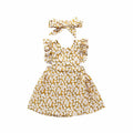 2 Pcs Girl Cotton Floral Print Ruffle Sleeve Dress