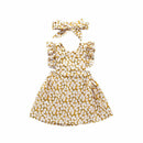 2 Pcs Girl Cotton Floral Print Ruffle Sleeve Dress