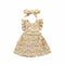 2 Pcs Girl Cotton Floral Print Ruffle Sleeve Dress