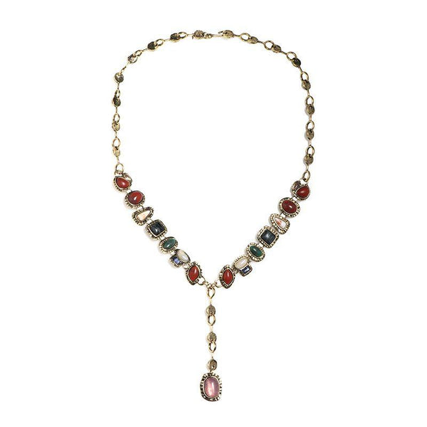 Hot Sale Long Length Vintage Style Multicolor Gemstone Statement Necklace