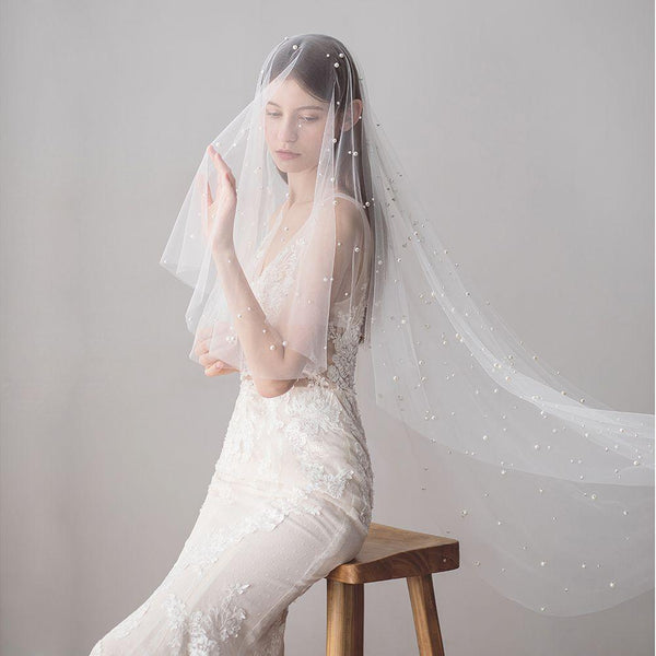 Double Layer Imitation Pearl Decor Wedding Veil