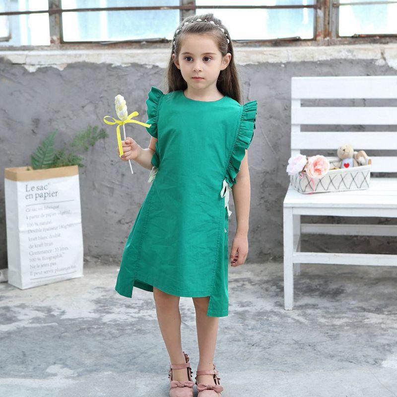 Girl Cotton Green Ruffle Design Casual Dress