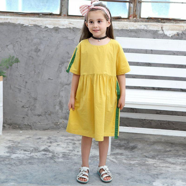 Simple Style Girl Cotton Color Blocking Dress