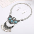 Creative Vintage Style Women Multilayer Alloy Pendant Turquoise Stone Jewelry Set