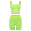 Women Neon Color Workout Tank Shorts Sportswear Set