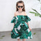 Girl Cotton Green Leaves Print Off-shoulder Dress