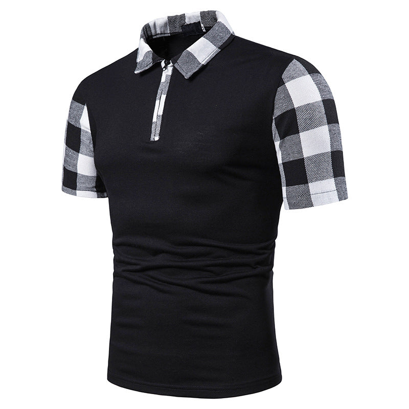 Men Polyester Plaid Print Short Sleeves Polo Shirts