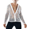 Men Solid Color See-through Mesh Design Long Sleeves Tops