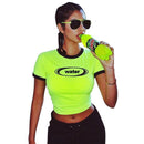 Women Short-sleeve Neon Green Graphic Print Crop Tee