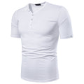 Men Polyester V Neck Button Design Short Sleeves T-Shirts