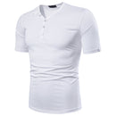 Men Polyester V Neck Button Design Short Sleeves T-Shirts