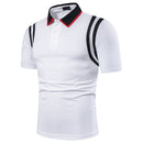 Men Polyester Double Striped Print Short Sleeves Polo Shirts