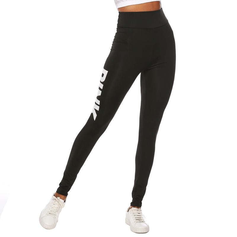 Hot Sale Women Solid Color Letter Print Elastic Leggings