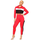 Hot Sale Women Color Blocking Long-sleeve Cropped Hoodies And Pants Set