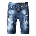 Men Cotton Zipper Design Ripped Denim Shorts