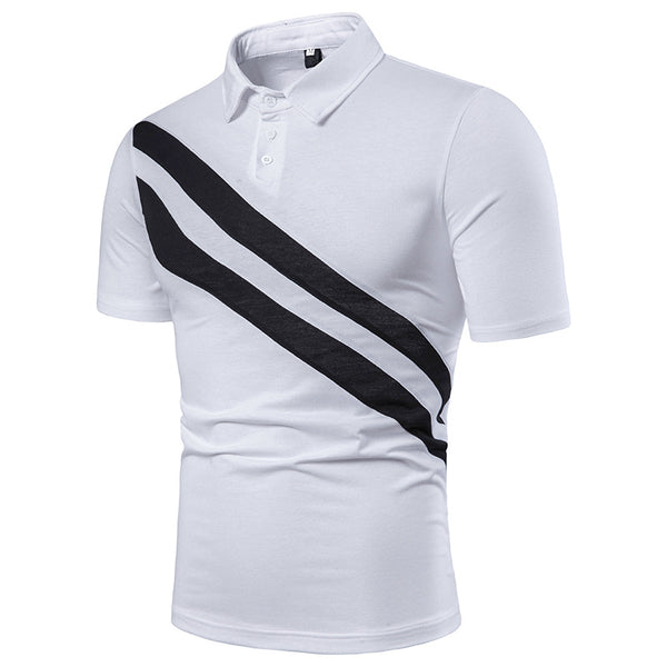 Men Diagonal Double Stripe Print Lapel Polo Shirts