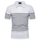 Men Striped Print Lapel Short Sleeves Polo Shirts