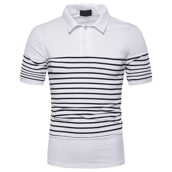 Men Striped Print Lapel Short Sleeves Polo Shirts