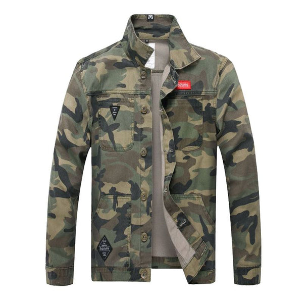 Men Cotton Camouflage Print Lapel Denim Jacket