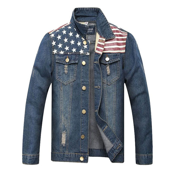 Hot Sale Men Cotton Star Print Denim Jacket
