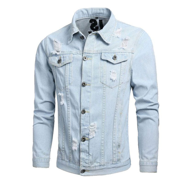 Men Cotton Casual Ripped Denim Jacket