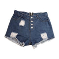 Women Medium-waisted Single-breasted Hip Zipper Design Raw Hem Ripped Denim Shorts