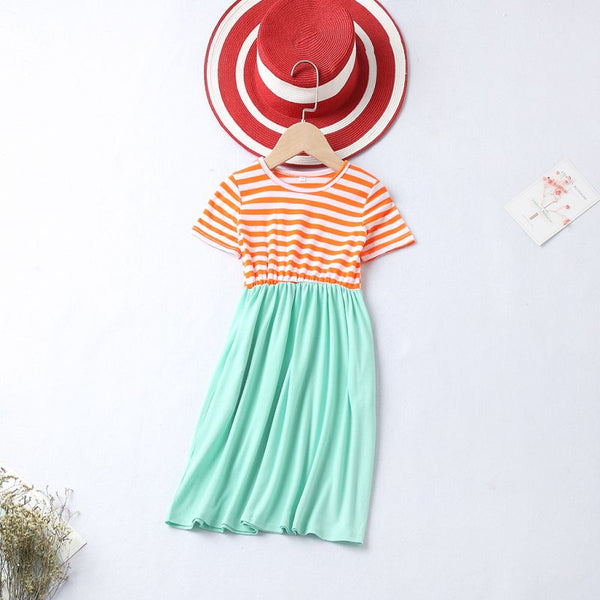 Matching Family Outfits Stripe Print Patchwork Dress